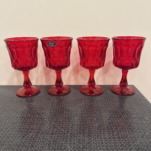 4 Noritake Perspective Ruby Red Pedestal Goblets Glasses 6 1/2"
